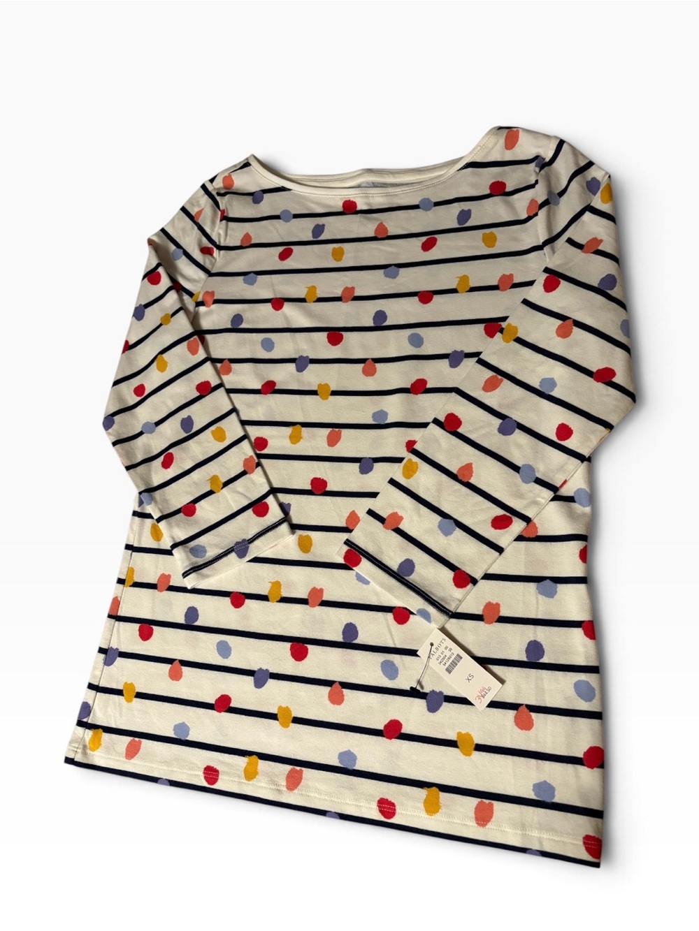 Talbots Cream Striped Tee with Multicolor Dots